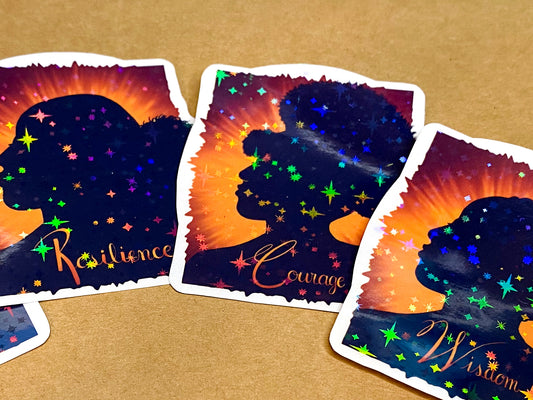 Sticker pack showing the holographic stars finish.