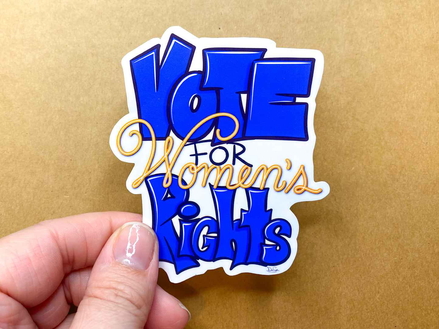 Blue Vote for Women's Rights sticker with clear finish