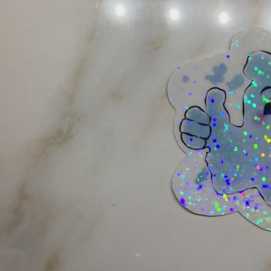 Video showing holographic effect on water spot sticker.
