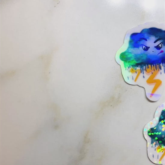 Video showing holographic paper options on the cloud stickers.